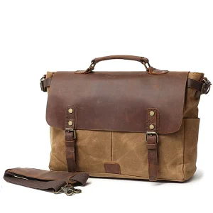Men’s Canvas Messenger Briefcase Single Shoulder Crossbody Laptop Anti Theft Durable Trendy Handbag Mail Bag