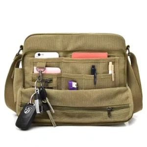 Men’s Canvas Messenger Shoulder Bag Crossbody Leather Vintage Crossbody Bags for Men Messenger Chest