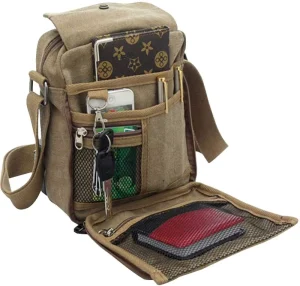 Men’s Canvas Small Messenger Bag Casual Shoulder Chest Travel Carry Bag Multi Pocket Purse