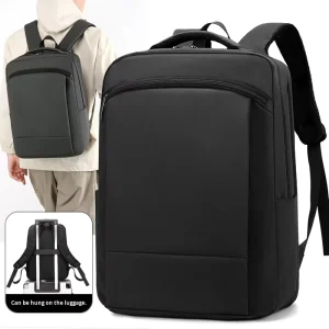 Men’s Casual Business Backpack Large Capacity Multi Functional PU Travel Bag Zipper Waterproof Geometric for Commuting Computer