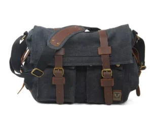 Men’s Casual Canvas Leather Messenger Bag, Daily Laptop Briefcase, Outdoor Travel Shoulder Crossbody Bag