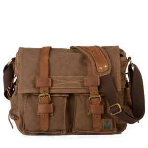Men’s Casual Canvas Leather Messenger Bag Rucksack Vintage Daily Laptop Briefcase Summer Outdoor Travel Shoulder Crossbody Bag