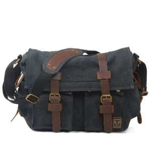 Men’s Casual Canvas Leather Messenger Bag Vintage Style Laptop Briefcase Shoulder Crossbody Bag