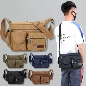 Men’s Casual Canvas Messenger Bag Large Capacity Single Shoulder Business Crossbody Bag