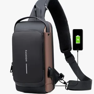 Men’s Casual Crossbody Chest Bag With Password Lock Anti Theft Polyester Sling Bag for Sports Travel Outdoor Activities