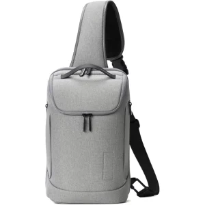 Men’s Casual Durable Waterproof Nylon Crossbody Daypack Chest Bag with USB and Zipper Closure