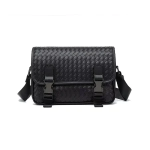 Men’s Casual Fashion Backpack Woven Shoulder PU Material Messenger Bag