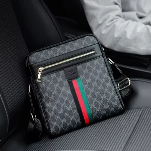 Men’s Casual Fashion Vintage Pattern Messenger Backpack Single Shoulder Crossbody Bag PU Material Model