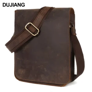 Men’s Casual Genuine Leather Messenger Bag Flip Shoulder Crossbody Handbag Retro Flat Cowhide Design