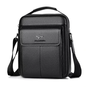Men’s Casual Korean Style Crossbody PU Waterproof Fashion Messenger Shoulder Bag Geometric Pattern Trendy Business Backpack