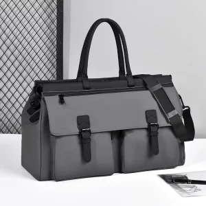 Men’s Casual Large Capacity PU Travel Bag Portable Business Commuting Dry Wet Separation Simple Fitness Design Zipper