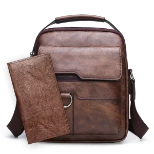 Men’s Casual PU Leather Messenger Shoulder Bag Luxury Designer Crossbody Sling Bag Portable Waterproof