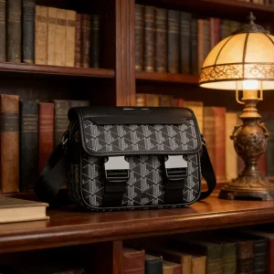 Men’s Casual Plaid Small Backpack Leather Crossbody Bag Embroidery Logo Waterproof Flip Cover Square Design