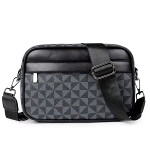 Men’s Casual Plaid Waterproof Durable PU Leather Luxury Shoulder Cross Body Sling Messenger Bag Small Travel Daily Use Commuting