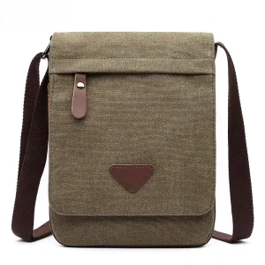 Men’s Casual Retro Crossbody Bag Outdoor Small Shoulder Zipper Closure Sling Bag Canvas Bag