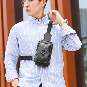 Men’s Casual Shoulder Bags Custom Small Handbags Sling Luxury Travel PU Mens Leather Chest Bag