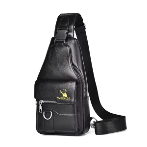 Men’s Casual Shoulder PU Leather Crossbody Bags Travel Chest Pack High Quality Logo Waterproof Large