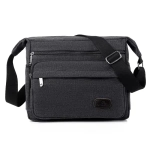Men’s Casual Simple Crossbody Messenger Bag Canvas Zipper Closure Waterproof Portable Multi-layer Storage Polyester Lining