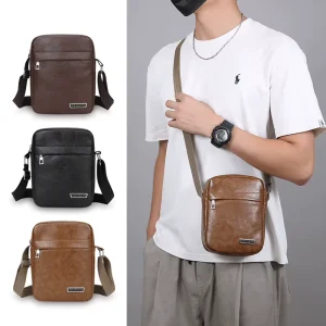 Men’s Casual Simple Texture Crossbody Bag Fashion Daily Versatile Small Square Phone Bag Stylish Shoulder Bag