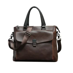 Men’s Casual Style Business Computer Bag New Retro PU Leather Soft Waterproof Travel Briefcase