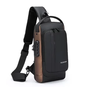 Men’s Casual Style Chest Bag Multi Functional Anti Theft Password Nylon Portable Zipper Motorcycle Sports