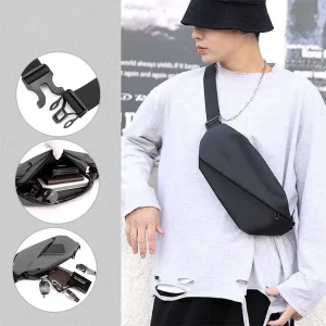 Men’s Casual Travel Sports Waist Bag Custom Logo Waterproof Nylon Fanny Pack Polyester Zipper Closure Letter Crossbody Chest Bag