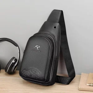 Men’s Casual Waterproof PU Single Shoulder Crossbody Bag with Zipper Closure Trendy Korean Style Sports Waist Bag