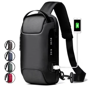 Men’s Casual Waterproof USB Oxford Crossbody Bag Anti Theft Shoulder Sling Multifunctional Travel Messenger Chest
