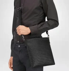 Men’s Casual Woven Shoulder Bag Korean Genuine Leather Zipper Waterproof Crossbody Bag Fashionable Small Square