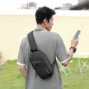 Mens Chest Bag Crossbody Shoulder Waist Sling Backpack Trendy Zipper Closure Breathable Ultra-Light Antibacterial Small Size