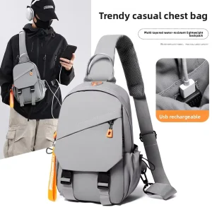 Men’s Chest Bag Fashionable Simple Single Shoulder Crossbody Bag Multifunctional Durable USB Charging Breathable Leisure