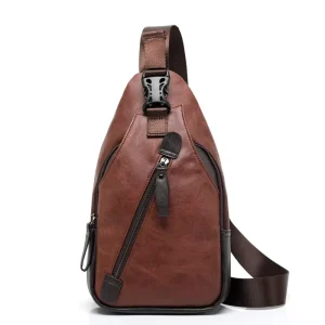 Men’s Chest Bag Korean Style PU Leather Zipper Closure Waterproof Daily Matching Fashion Bag