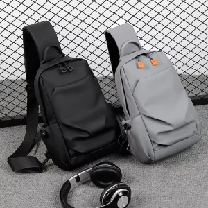 Men’s Chest Bag Korean-Style Single-Shoulder Crossbody PU Material Wear-Resistant Multi-Functional Casual Summer