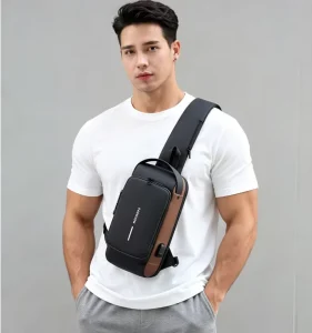 Men’s Chest Bag Multifunctional Crossbody Shoulder Bag with Password Lock and Headphone Hole
