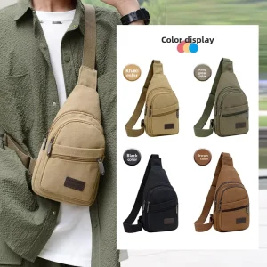 Men’s Chest Bag New Korean Version Versatile Large Capacity Canvas Zipper Breathable Portable Small Backpack Casual