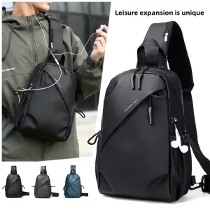 Mens Chest Bag New Shoulder/Crossbody/Waist Pack Large-Capacity Waterproof Ultra-Light PU Material Urban Bag