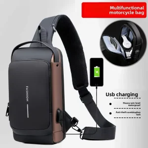 Mens Chest Bag Password Lock Anti Theft Waterproof PU Cycling Running Travel Waist Pack Shoulder Crossbody Sports Backpack