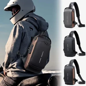 Men’s Chest Bag with Password Lock Anti-theft Riding Bag Casual Outdoor Running Waist Pack Shoulder Crossbody Sports Backpack