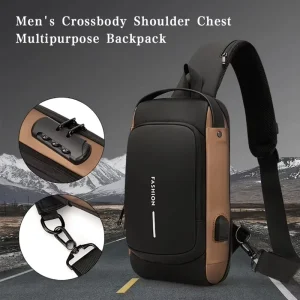 Men’s Chest Bag with Password Lock Anti-theft Waterproof USB Charging Port Multi-functional Messenger Bag Cycling Bag