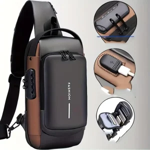 Men’s Chest Bag with Password Lock Anti theft Waterproof USB Charging Port Multi functional Messenger Bag Cycling Bag