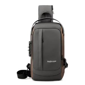 Men’s Chest Bag with USB Password Lock Waterproof Crossbody Sling Bag for Travel Outdoor Shopping