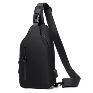 Men’s Chest Bag with USB Single Shoulder Crossbody Fashionable Simple Outdoor Sport Bag