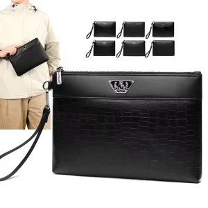 Men’s Clutch Bag Crocodile Pattern Business Handbag Large Capacity Men Wristlet Bag Custom Logo Waterproof Organizer Bag