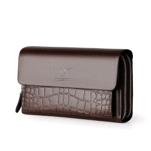 Men’s Clutch Bag Double Zipper Large Capacity Multi-Card Slot Business Handbag