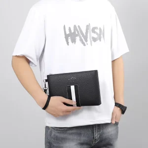 Men’s Clutch Bag Large Capacity Business Handheld Bag Durable Wallet with Zipper Closure and Waterproof PU