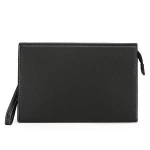 Men’s Clutch Bag Woven Wash Large Capacity Business Casual PU Leather Zipper Closure Polyester Fashion Trend Bag