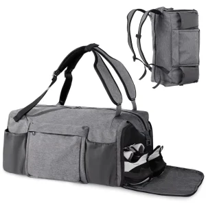 Men’s Convertible Gym Duffle Backpack Waterproof Oxford Sports Bag Polyester Zipper Shoe Compartment Wet Pocket 2 Bottle Holders
