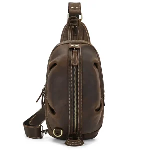 Men’s Cow Leather Chest Bag Bicycle Backpack Retro Genuine Leather Cross Body Bag Crazy Horse Leather Crossbody Sling Bag
