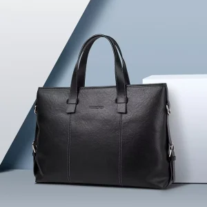 Men’s Cow Leather Soft Laptop Bag Fashionable Computer Office Shoulder Handbag with Briefcase and Tablet Features