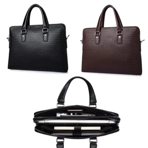 Men’s Cowhide Leather Handbag Anti-Theft Laptop Briefcase Waterproof Crossbody Business Office Briefcase Conference Bags
